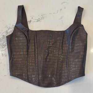 NWT Francesca’s Brown Faux Snake Skin Crop Corset Top